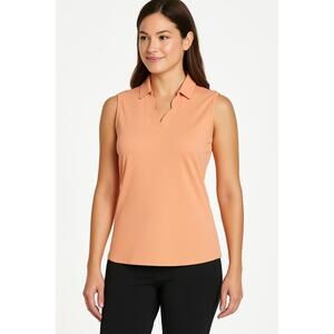 Pebble Beach Peach Scalloped Neckline Collared‎ Sleeveless Polo Shirt Womens Med